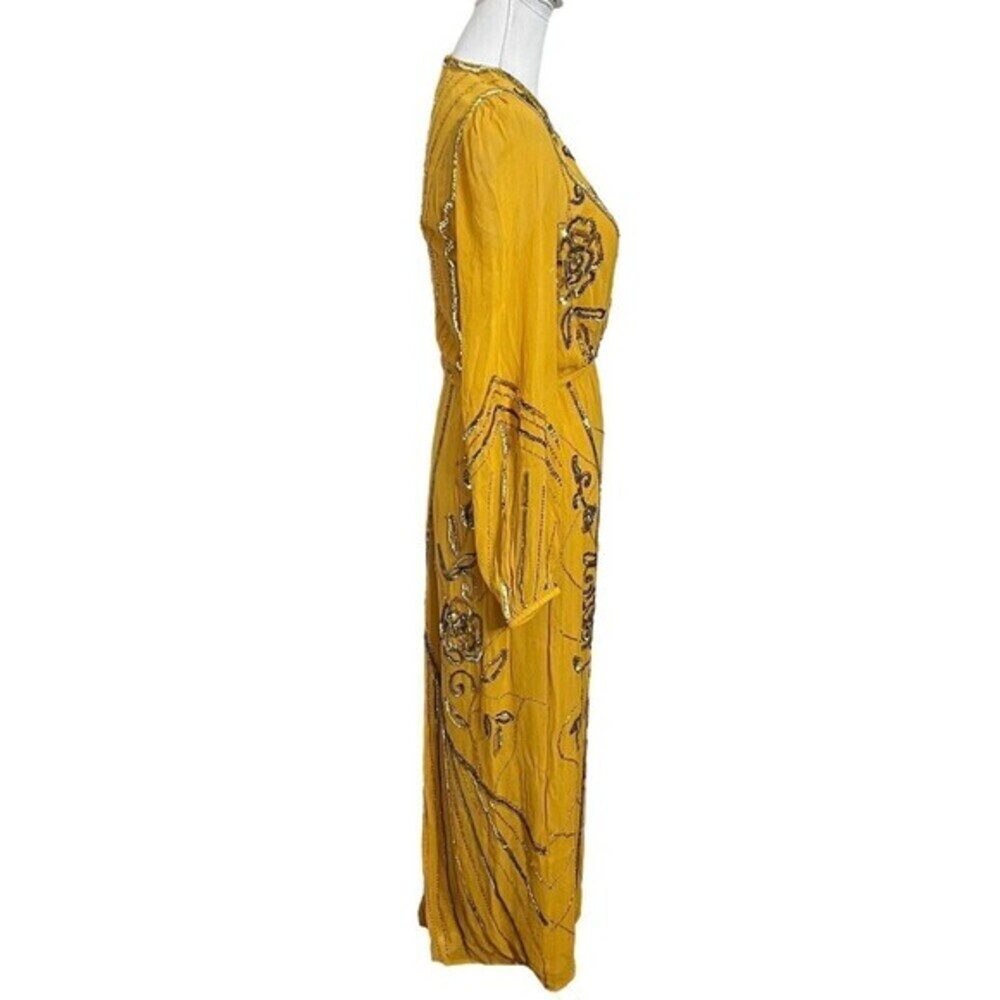 Anthropologie Let Me Be Juliet Maxi Dress XS Mustard Sequin Sheer Embellished‎ - Picture 4 of 14